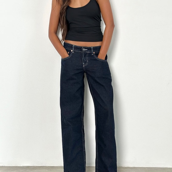 Motel Rocks Low Rise Parallel Jeans in Indigo with Contrast Stitch Size W26 L30W - Picture 1 of 3